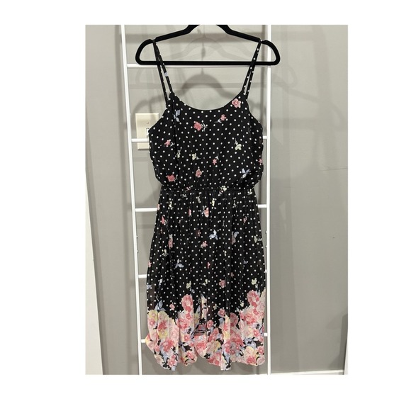 Elle Dresses & Skirts - ELLE Black Polka Dot Floral Sundress Boho Feminine Vacation Wear Garden M